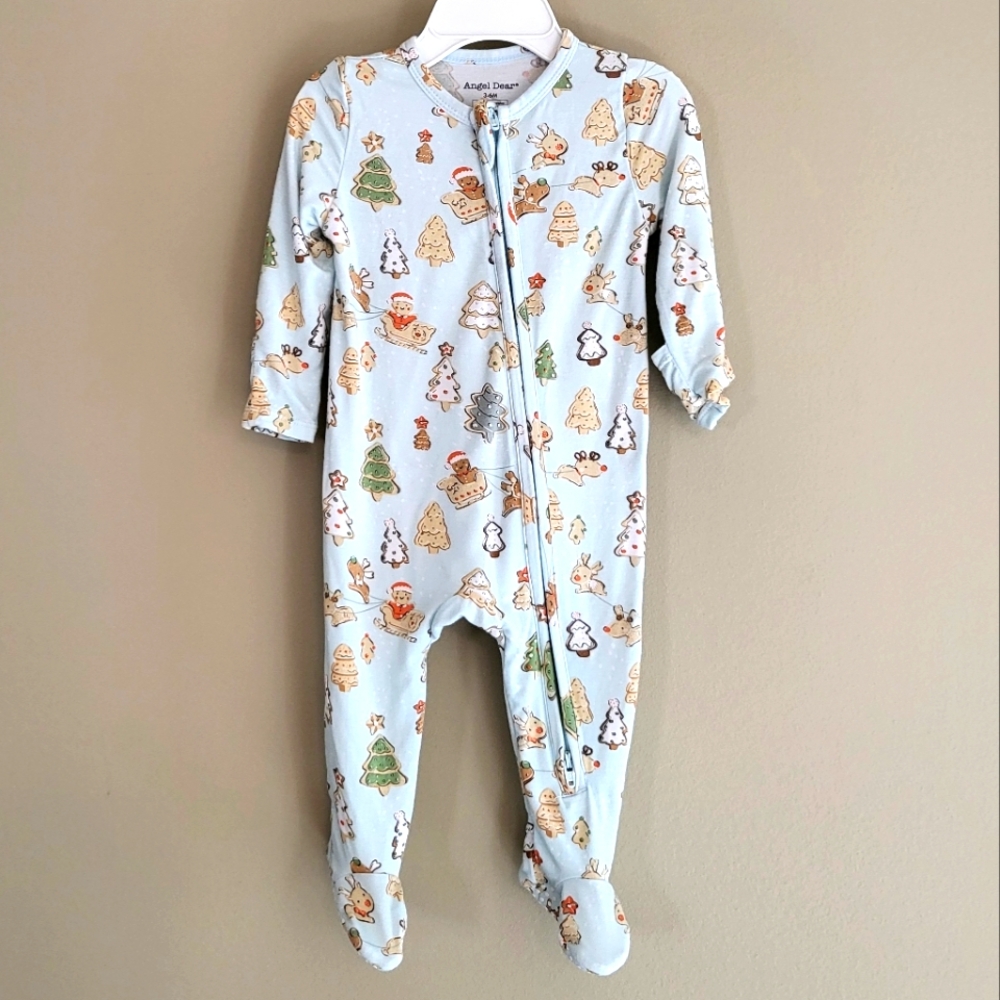 Angel Dear light blue holiday print bamboo footed sleeper/footie.